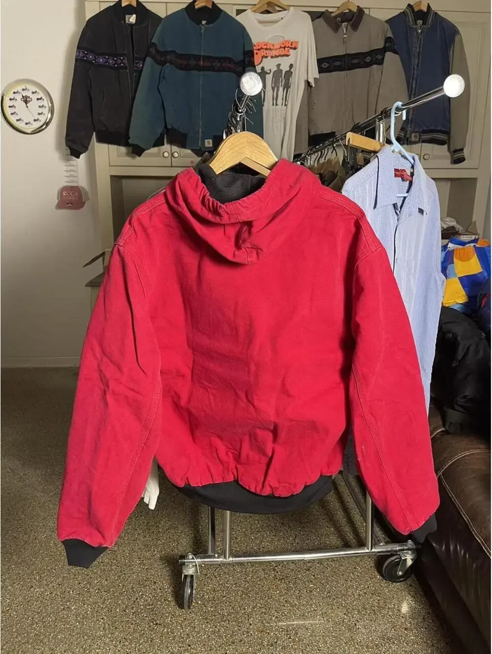 Vintage 1990s Cherry Red Carhartt Hooded Duck Canvas Jacket Large